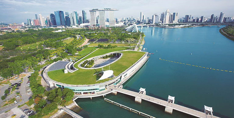 The Marina Reservoir is fed by five rivers running through the heart of Singapore and can meet about 10% of the city’s water needs. Photo credit: PUB, Singapore’s National Water Agency.