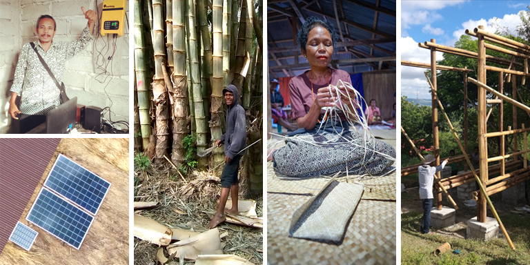A lease-to-own arrangement allows poorer households to pay for solar home systems with goods or services, such as bamboo and handwoven bags, instead of cash. Photo credit: 3S.