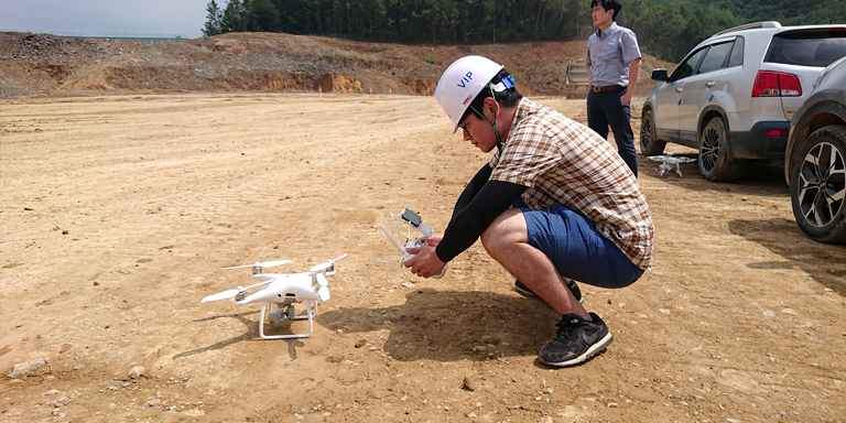 Using drones to verify volume estimation in Kyungju, Republic of Korea. Photo credit: CARTA.