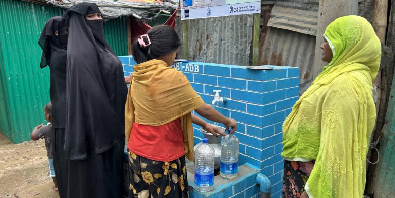 Piped water systems are delivering safe and reliable water—protecting health and strengthening climate resilience for displaced families and host communities. Photo credit: ADB.